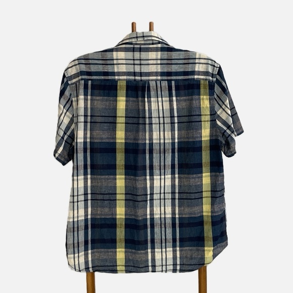 Lucky Brand Men’s Half Placket Shirt Size XL Plaid Short Sleeve Cotton Linen - Picture 7 of 8